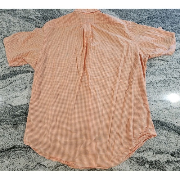 RALPH LAUREN SHORT SLEEVE BUTTON DOWN MENS LARGE ORANGE WHITE GREEN PONY CLASSIC - Picture 6 of 10